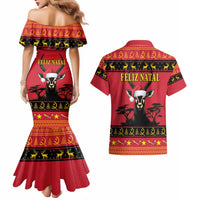 Angola Christmas Couples Matching Mermaid Dress and Hawaiian Shirt Giant Sable Antelope Virtus Unita Fortior - Wonder Print Shop