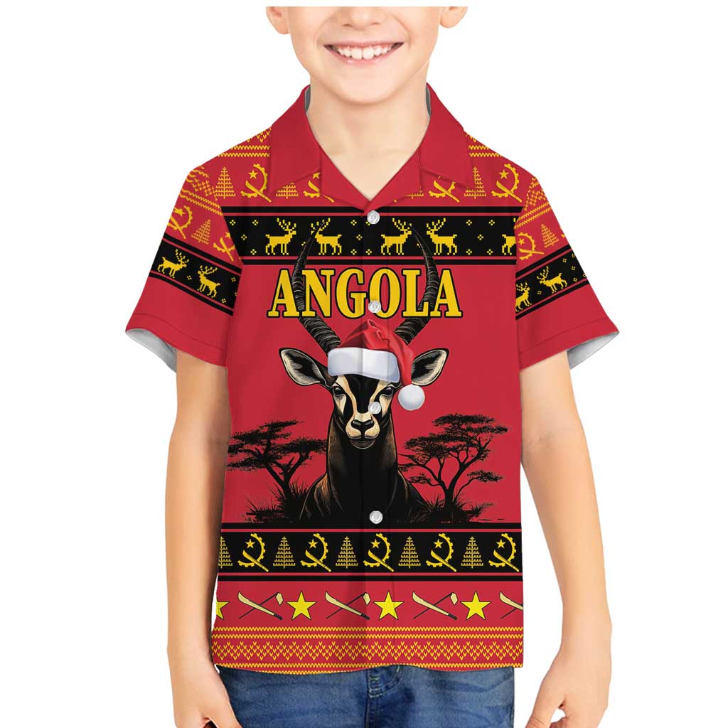 Angola Christmas Family Matching Mermaid Dress and Hawaiian Shirt Giant Sable Antelope Virtus Unita Fortior - Wonder Print Shop
