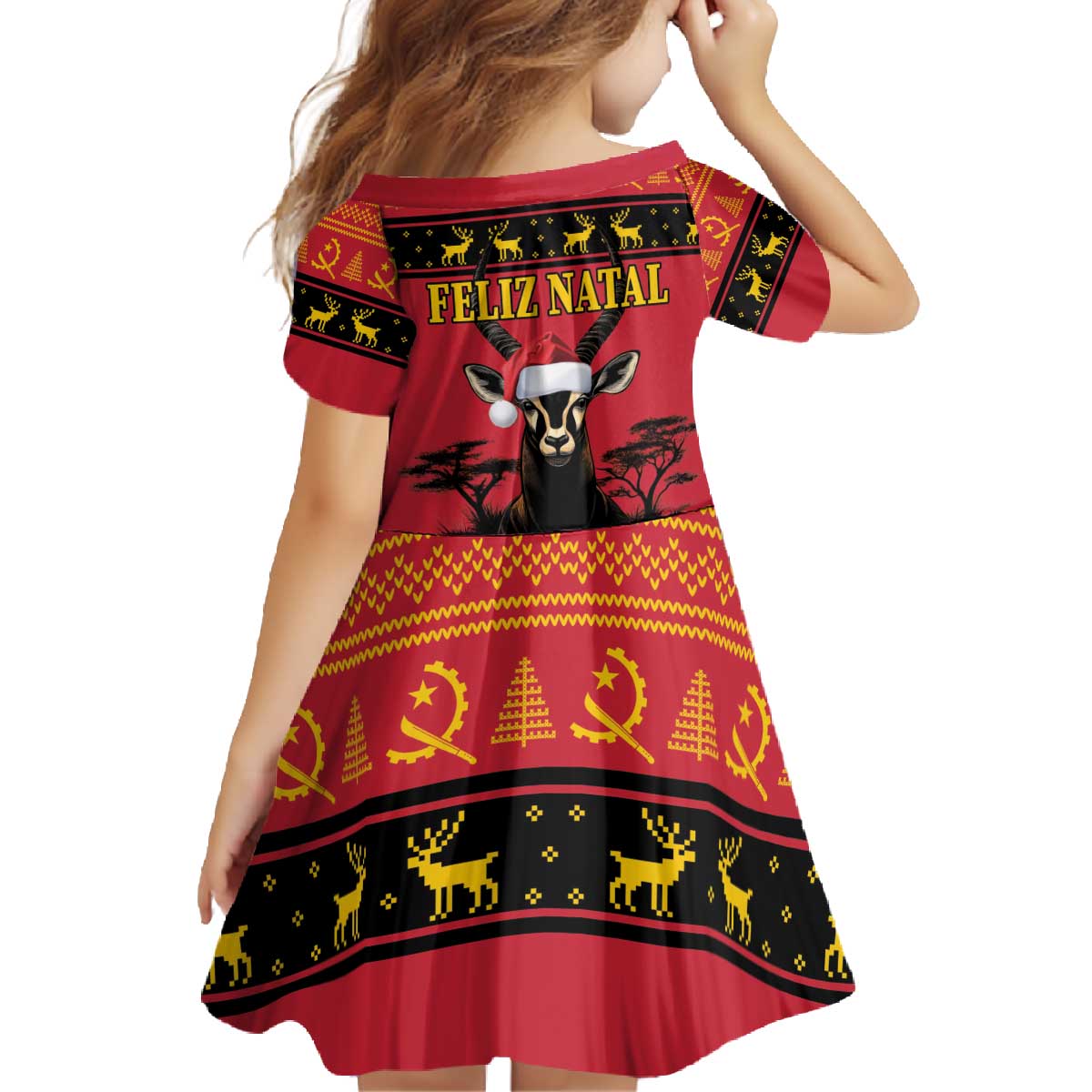 Angola Christmas Family Matching Off The Shoulder Long Sleeve Dress and Hawaiian Shirt Giant Sable Antelope Virtus Unita Fortior - Wonder Print Shop