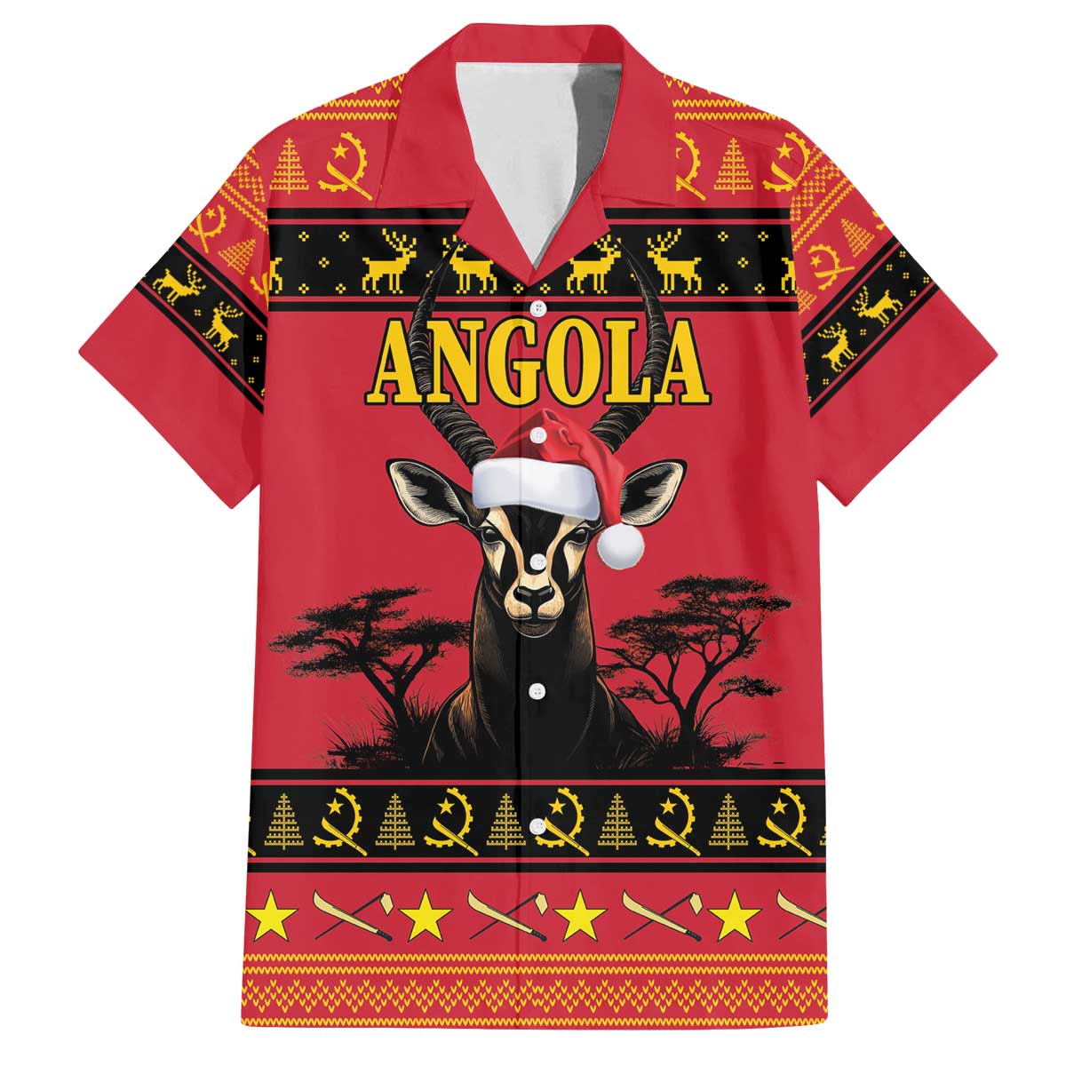 Angola Christmas Family Matching Off The Shoulder Long Sleeve Dress and Hawaiian Shirt Giant Sable Antelope Virtus Unita Fortior - Wonder Print Shop