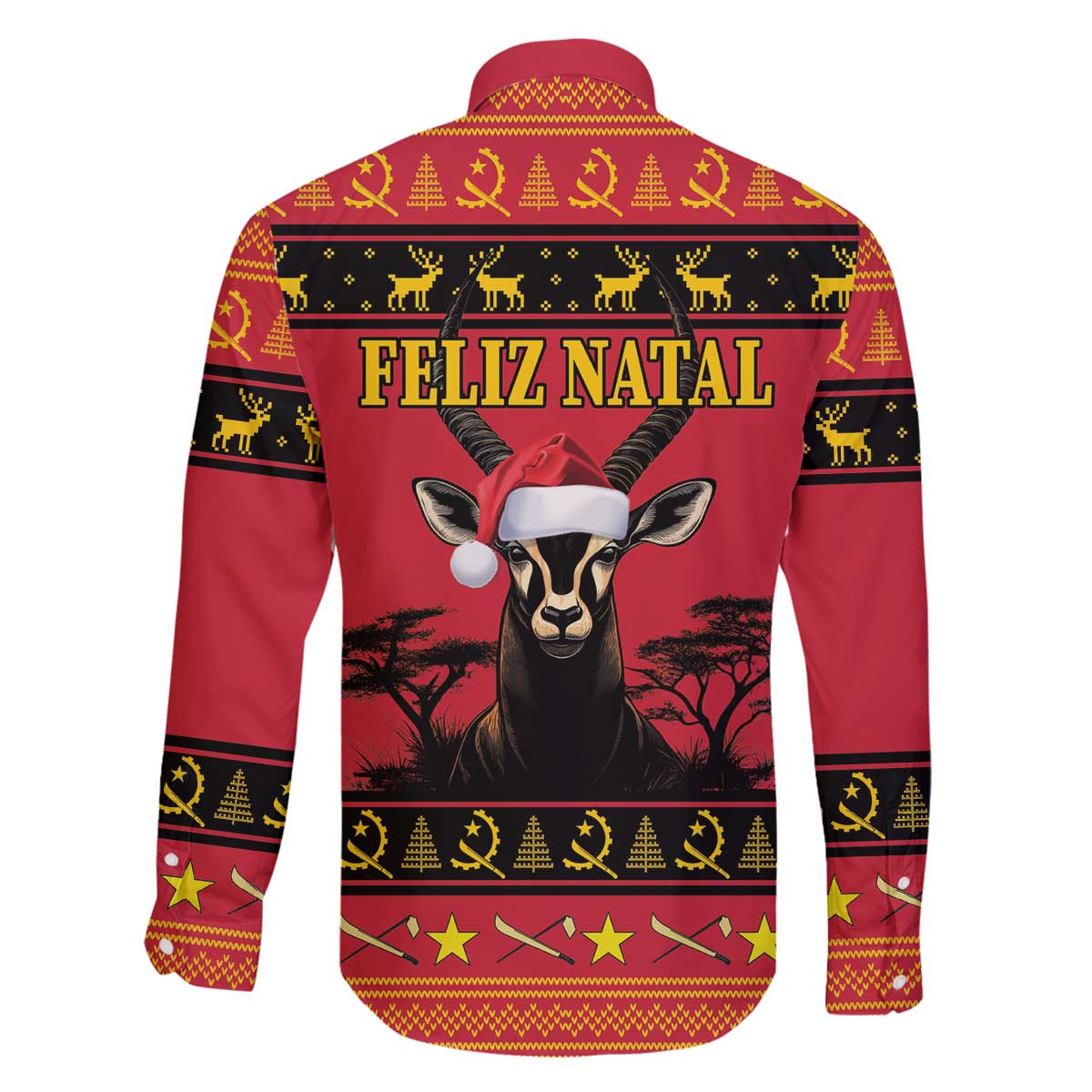 Angola Christmas Family Matching Off The Shoulder Long Sleeve Dress and Hawaiian Shirt Giant Sable Antelope Virtus Unita Fortior - Wonder Print Shop
