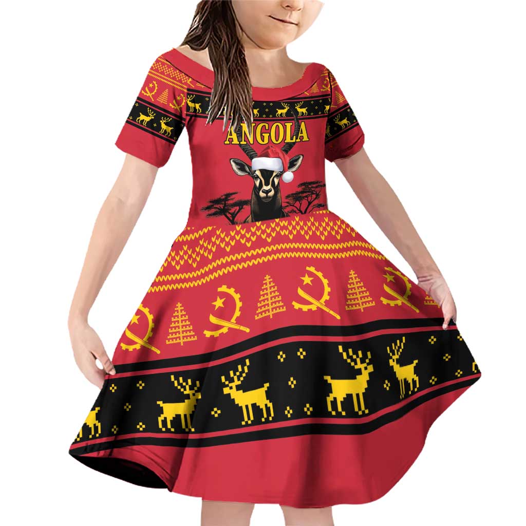 Angola Christmas Family Matching Off Shoulder Short Dress and Hawaiian Shirt Giant Sable Antelope Virtus Unita Fortior - Wonder Print Shop