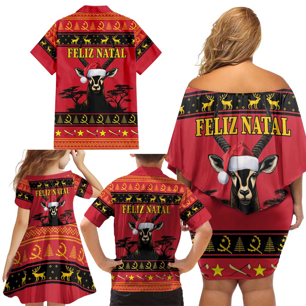 Angola Christmas Family Matching Off Shoulder Short Dress and Hawaiian Shirt Giant Sable Antelope Virtus Unita Fortior - Wonder Print Shop