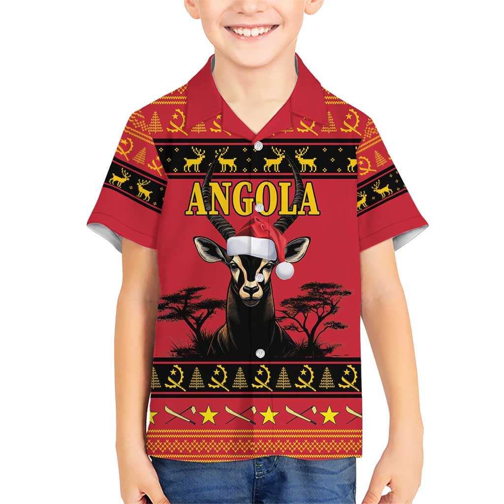 Angola Christmas Hawaiian Shirt Giant Sable Antelope Virtus Unita Fortior - Wonder Print Shop