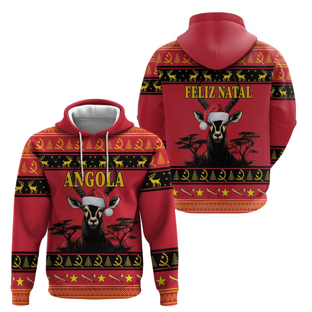 Angola Christmas Hoodie Giant Sable Antelope Virtus Unita Fortior - Wonder Print Shop