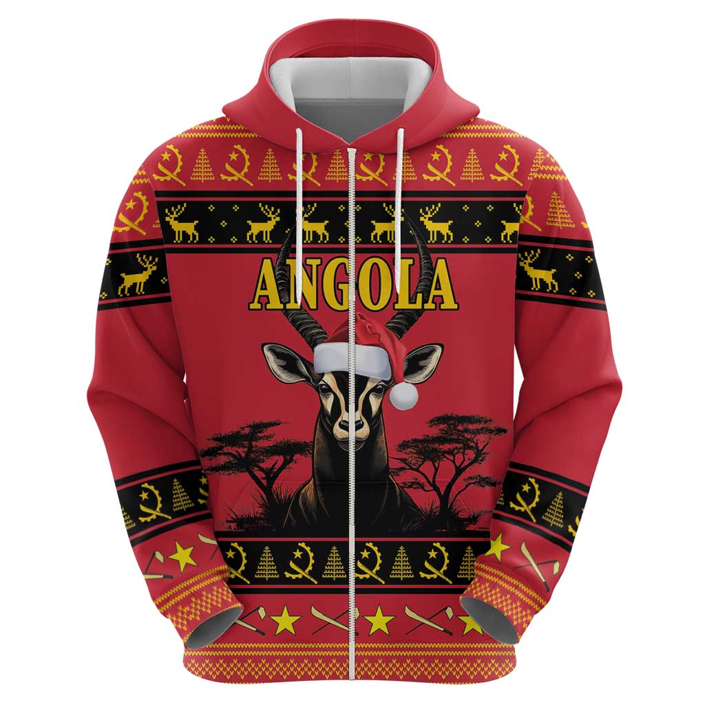 Angola Christmas Hoodie Giant Sable Antelope Virtus Unita Fortior - Wonder Print Shop