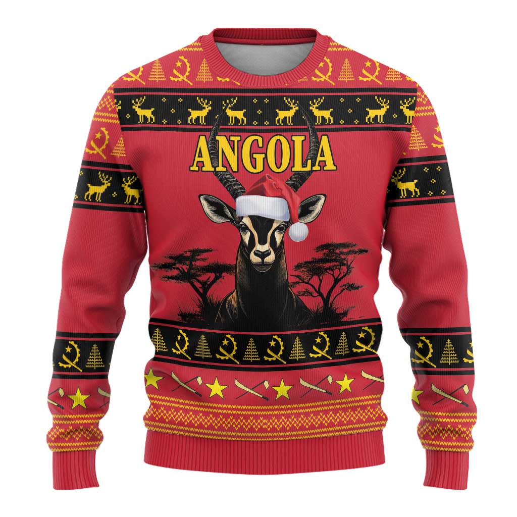 Angola Christmas Ugly Christmas Sweater Giant Sable Antelope Virtus Unita Fortior - Wonder Print Shop