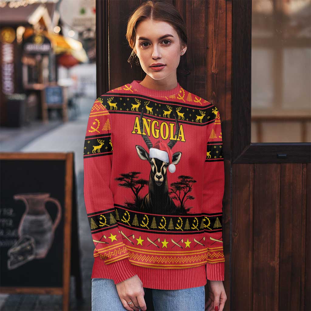 Angola Christmas Ugly Christmas Sweater Giant Sable Antelope Virtus Unita Fortior - Wonder Print Shop