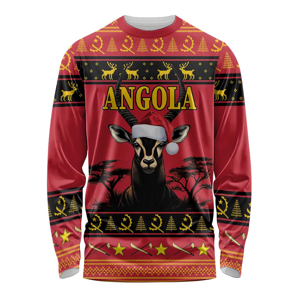 Angola Christmas Long Sleeve Shirt Giant Sable Antelope Virtus Unita Fortior - Wonder Print Shop