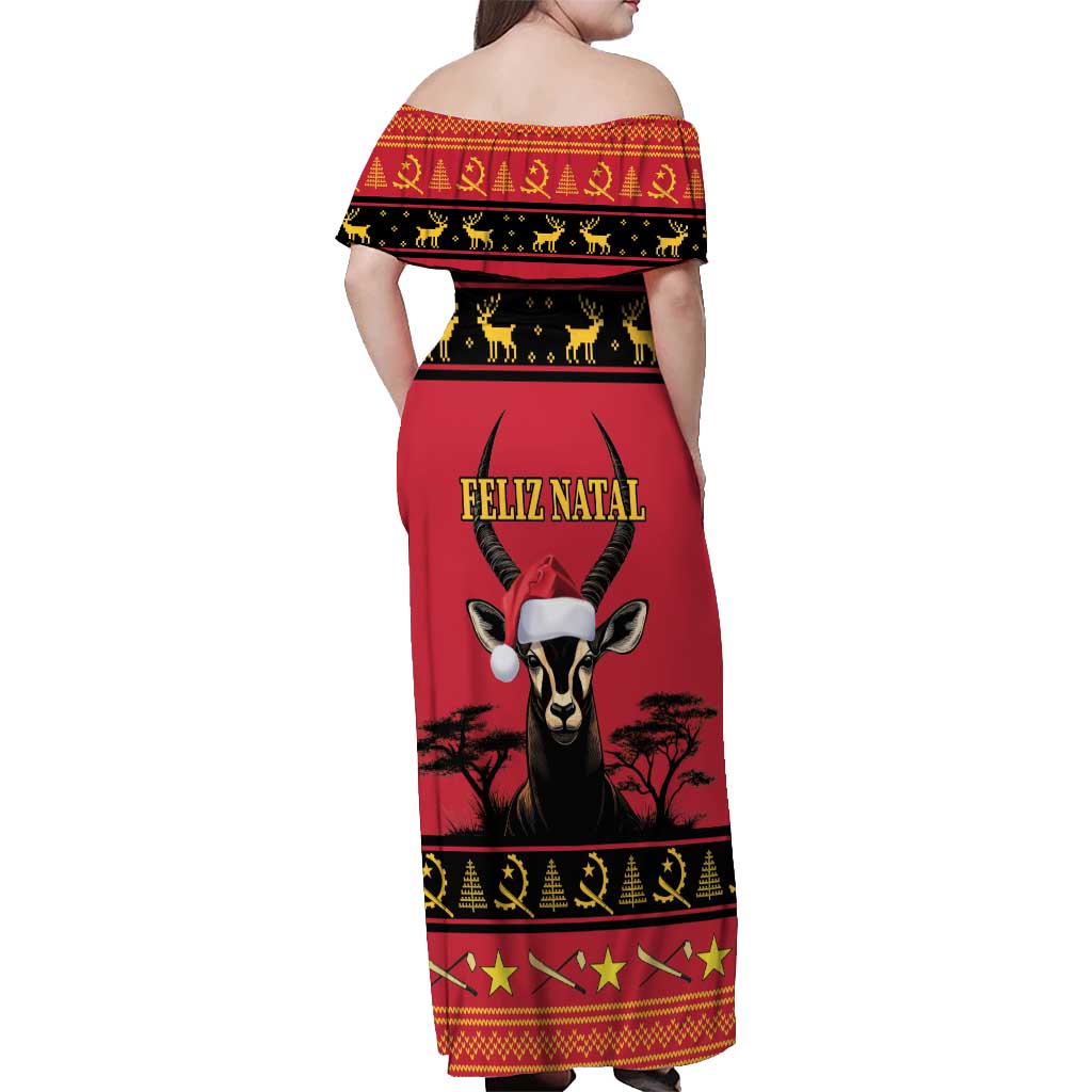 Angola Christmas Off Shoulder Maxi Dress Giant Sable Antelope Virtus Unita Fortior - Wonder Print Shop