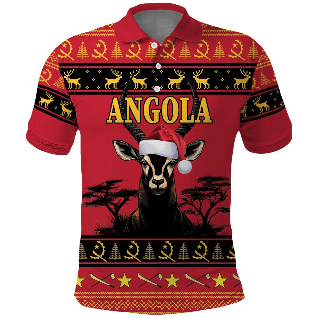 Angola Christmas Polo Shirt Giant Sable Antelope Virtus Unita Fortior - Wonder Print Shop