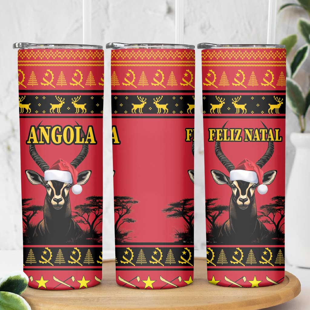 Angola Christmas Skinny Tumbler Giant Sable Antelope Virtus Unita Fortior - Wonder Print Shop