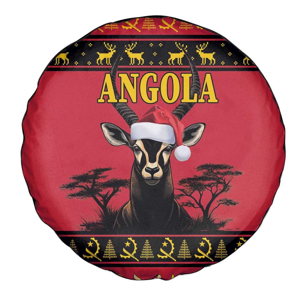 Angola Christmas Spare Tire Cover Giant Sable Antelope Virtus Unita Fortior - Wonder Print Shop