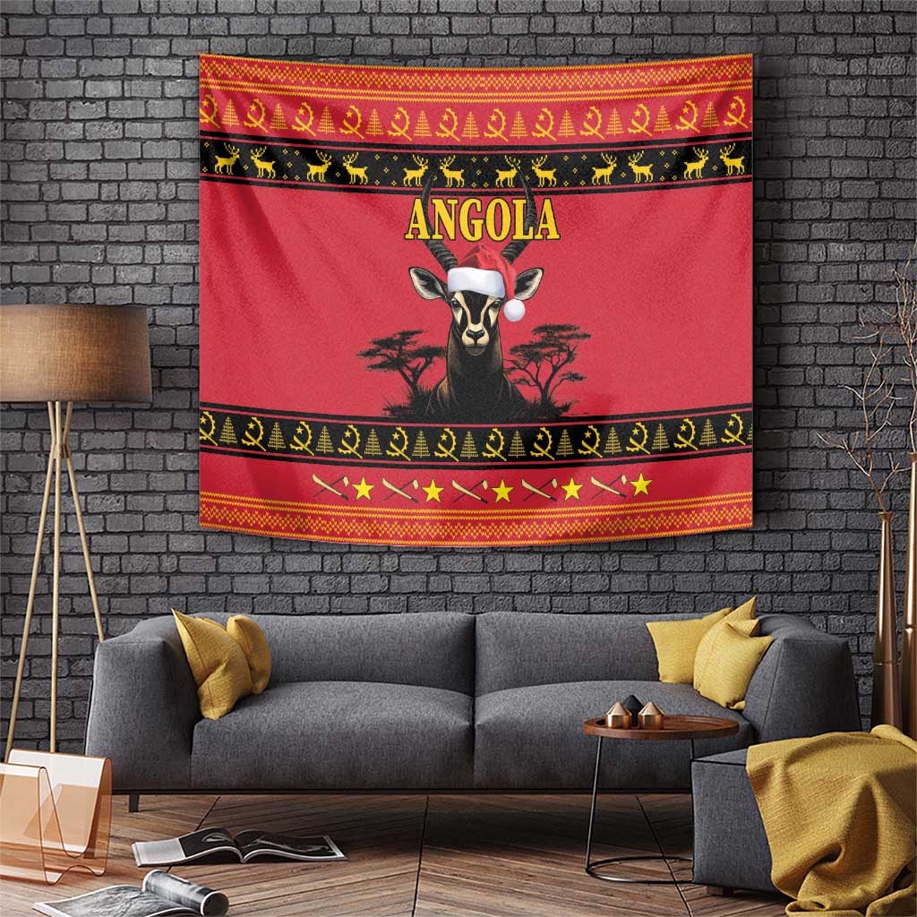 Angola Christmas Tapestry Giant Sable Antelope Virtus Unita Fortior - Wonder Print Shop