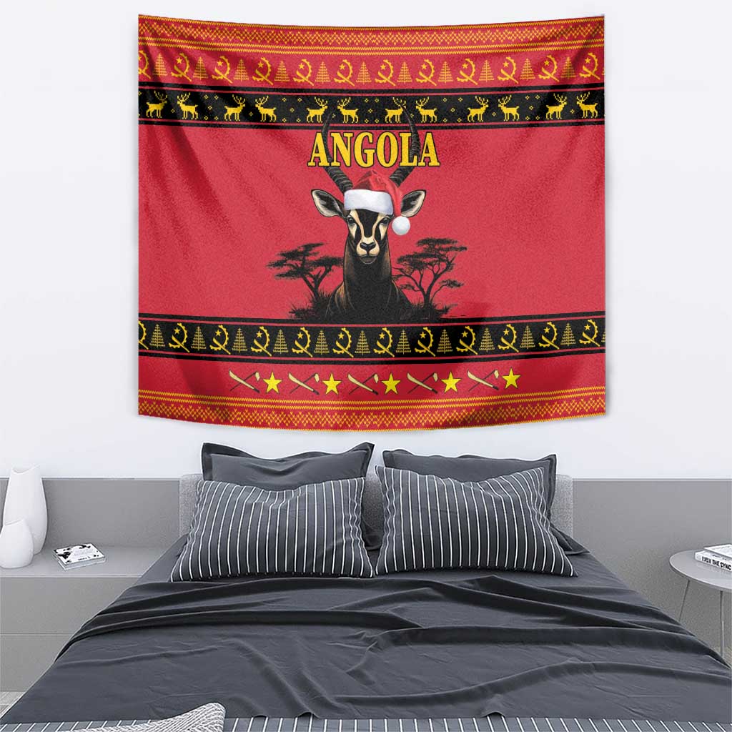 Angola Christmas Tapestry Giant Sable Antelope Virtus Unita Fortior - Wonder Print Shop
