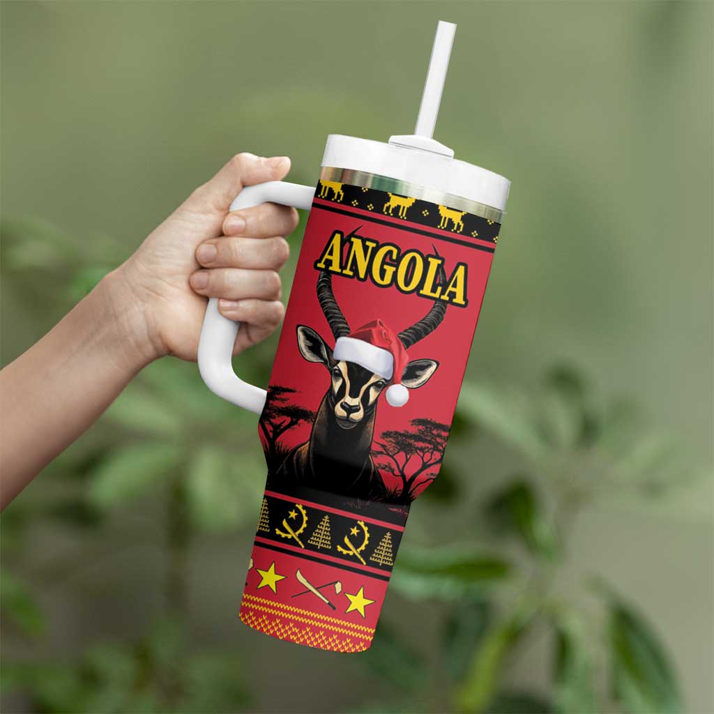 Angola Christmas Tumbler With Handle Giant Sable Antelope Virtus Unita Fortior - Wonder Print Shop