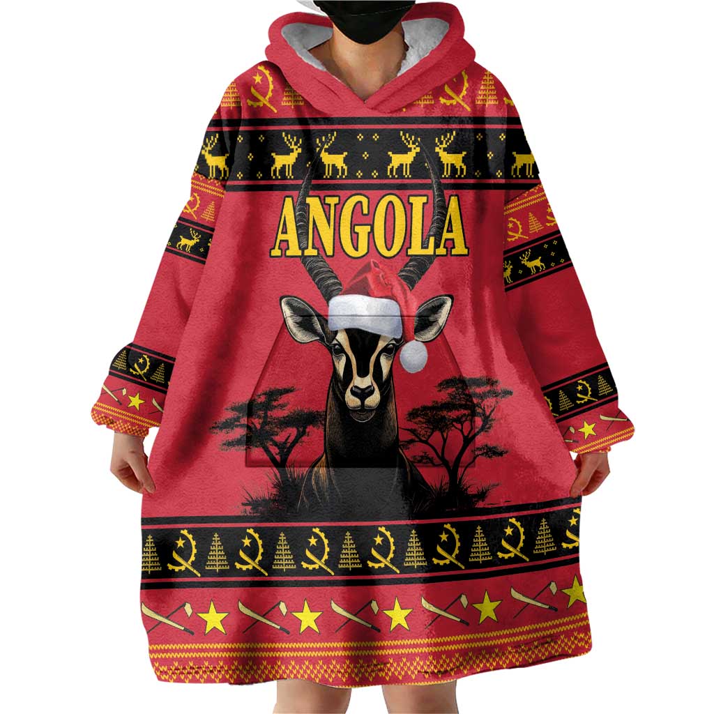 Angola Christmas Wearable Blanket Hoodie Giant Sable Antelope Virtus Unita Fortior - Wonder Print Shop