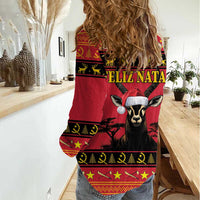 Angola Christmas Women Casual Shirt Giant Sable Antelope Virtus Unita Fortior - Wonder Print Shop