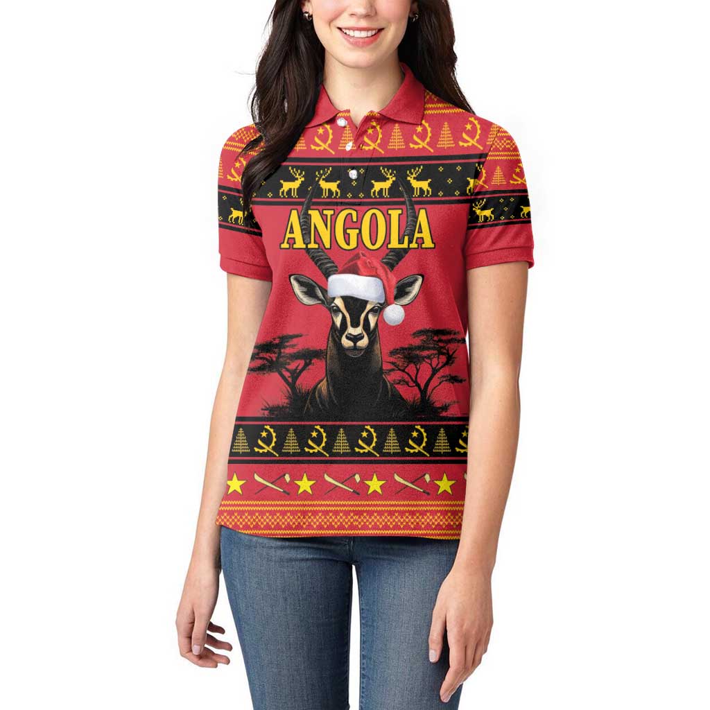 Angola Christmas Women Polo Shirt Giant Sable Antelope Virtus Unita Fortior - Wonder Print Shop