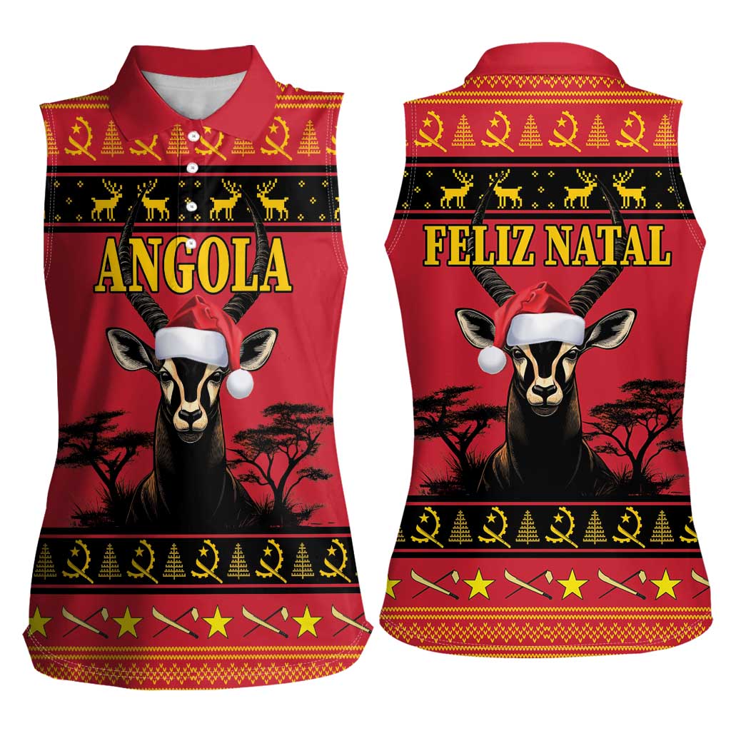 Angola Christmas Women Sleeveless Polo Shirt Giant Sable Antelope Virtus Unita Fortior - Wonder Print Shop