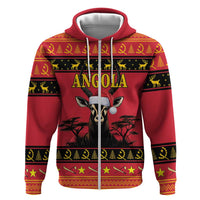 Angola Christmas Zip Hoodie Giant Sable Antelope Virtus Unita Fortior - Wonder Print Shop