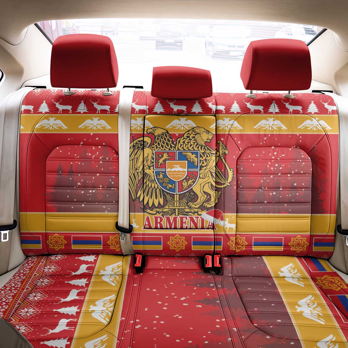 Armenia Christmas Back Car Seat Cover Coat Of Arms With Arevakhach - Wonder Print Shop