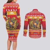 Armenia Christmas Couples Matching Long Sleeve Bodycon Dress and Long Sleeve Button Shirt Coat Of Arms With Arevakhach - Wonder Print Shop
