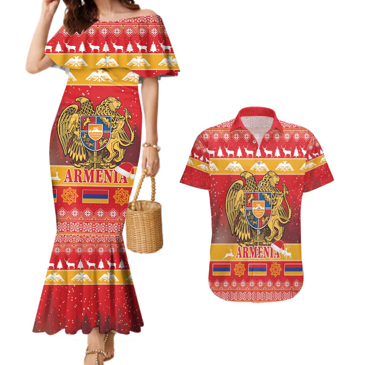 Armenia Christmas Couples Matching Mermaid Dress and Hawaiian Shirt Coat Of Arms With Arevakhach - Wonder Print Shop