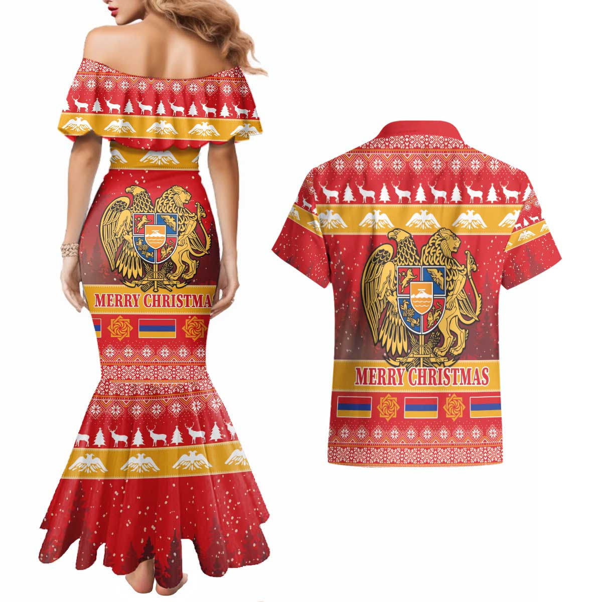 Armenia Christmas Couples Matching Mermaid Dress and Hawaiian Shirt Coat Of Arms With Arevakhach - Wonder Print Shop