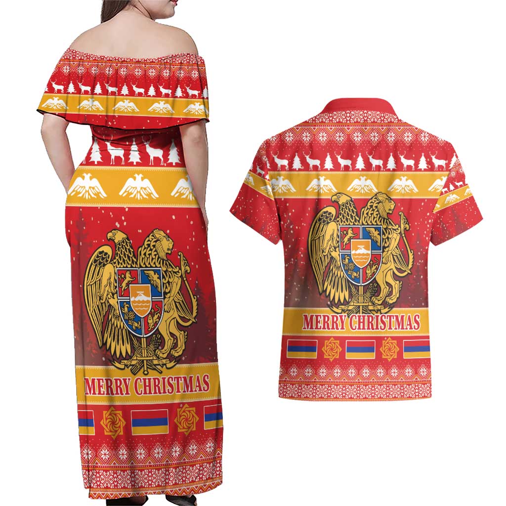 Armenia Christmas Couples Matching Off Shoulder Maxi Dress and Hawaiian Shirt Coat Of Arms With Arevakhach - Wonder Print Shop
