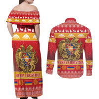 Armenia Christmas Couples Matching Off Shoulder Maxi Dress and Long Sleeve Button Shirt Coat Of Arms With Arevakhach - Wonder Print Shop