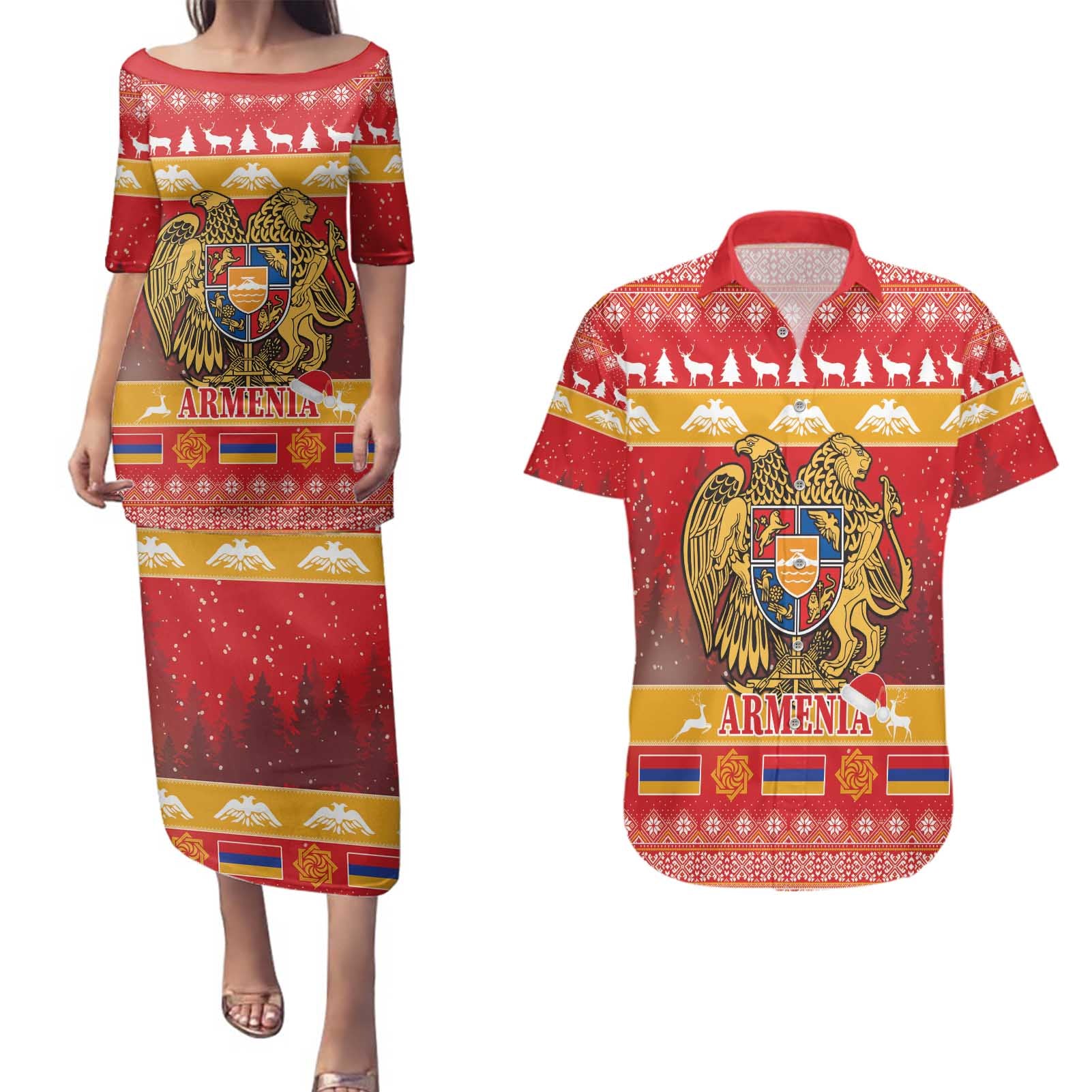 Armenia Christmas Couples Matching Puletasi and Hawaiian Shirt Coat Of Arms With Arevakhach - Wonder Print Shop