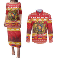 Armenia Christmas Couples Matching Puletasi and Long Sleeve Button Shirt Coat Of Arms With Arevakhach - Wonder Print Shop
