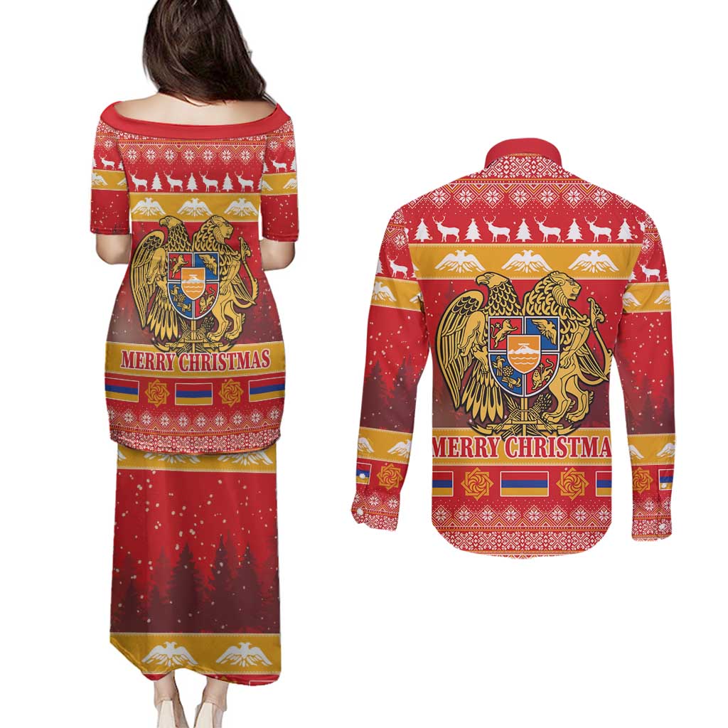 Armenia Christmas Couples Matching Puletasi and Long Sleeve Button Shirt Coat Of Arms With Arevakhach - Wonder Print Shop