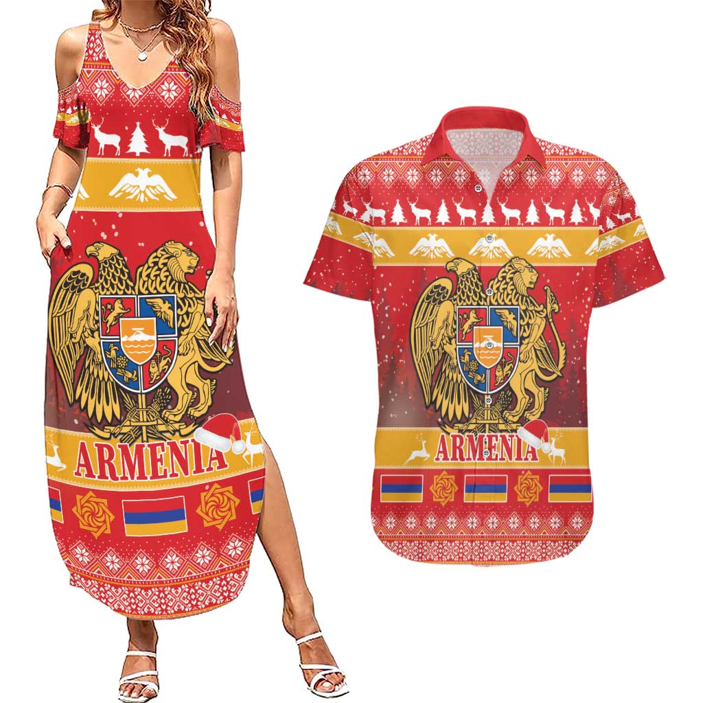 Armenia Christmas Couples Matching Summer Maxi Dress and Hawaiian Shirt Coat Of Arms With Arevakhach - Wonder Print Shop