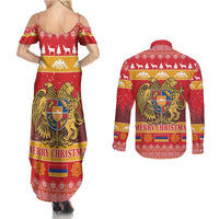 Armenia Christmas Couples Matching Summer Maxi Dress and Long Sleeve Button Shirt Coat Of Arms With Arevakhach - Wonder Print Shop