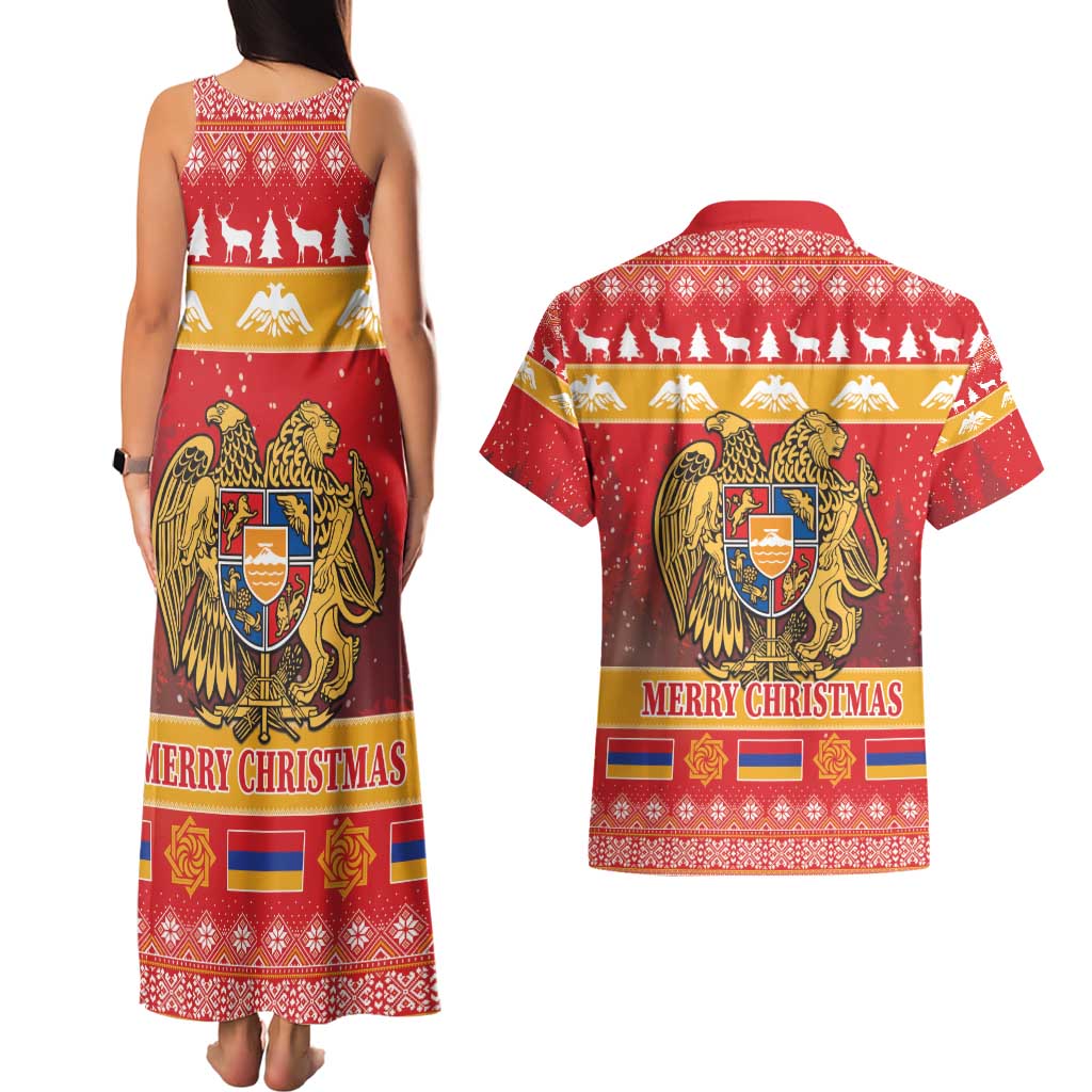 Armenia Christmas Couples Matching Tank Maxi Dress and Hawaiian Shirt Coat Of Arms With Arevakhach - Wonder Print Shop