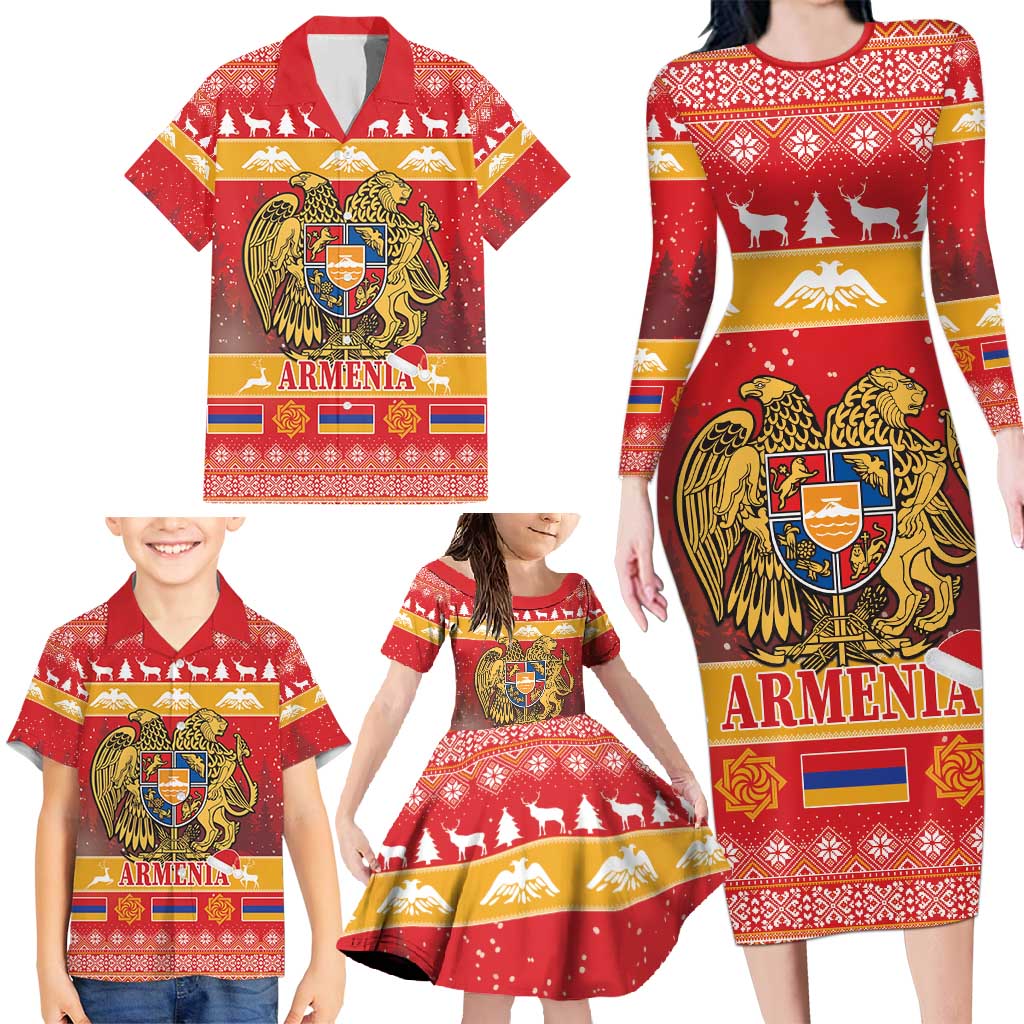 Armenia Christmas Family Matching Long Sleeve Bodycon Dress and Hawaiian Shirt Coat Of Arms With Arevakhach - Wonder Print Shop