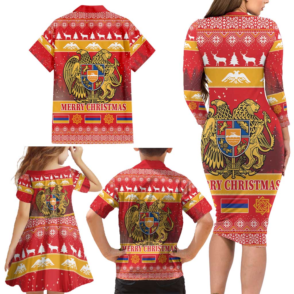 Armenia Christmas Family Matching Long Sleeve Bodycon Dress and Hawaiian Shirt Coat Of Arms With Arevakhach - Wonder Print Shop