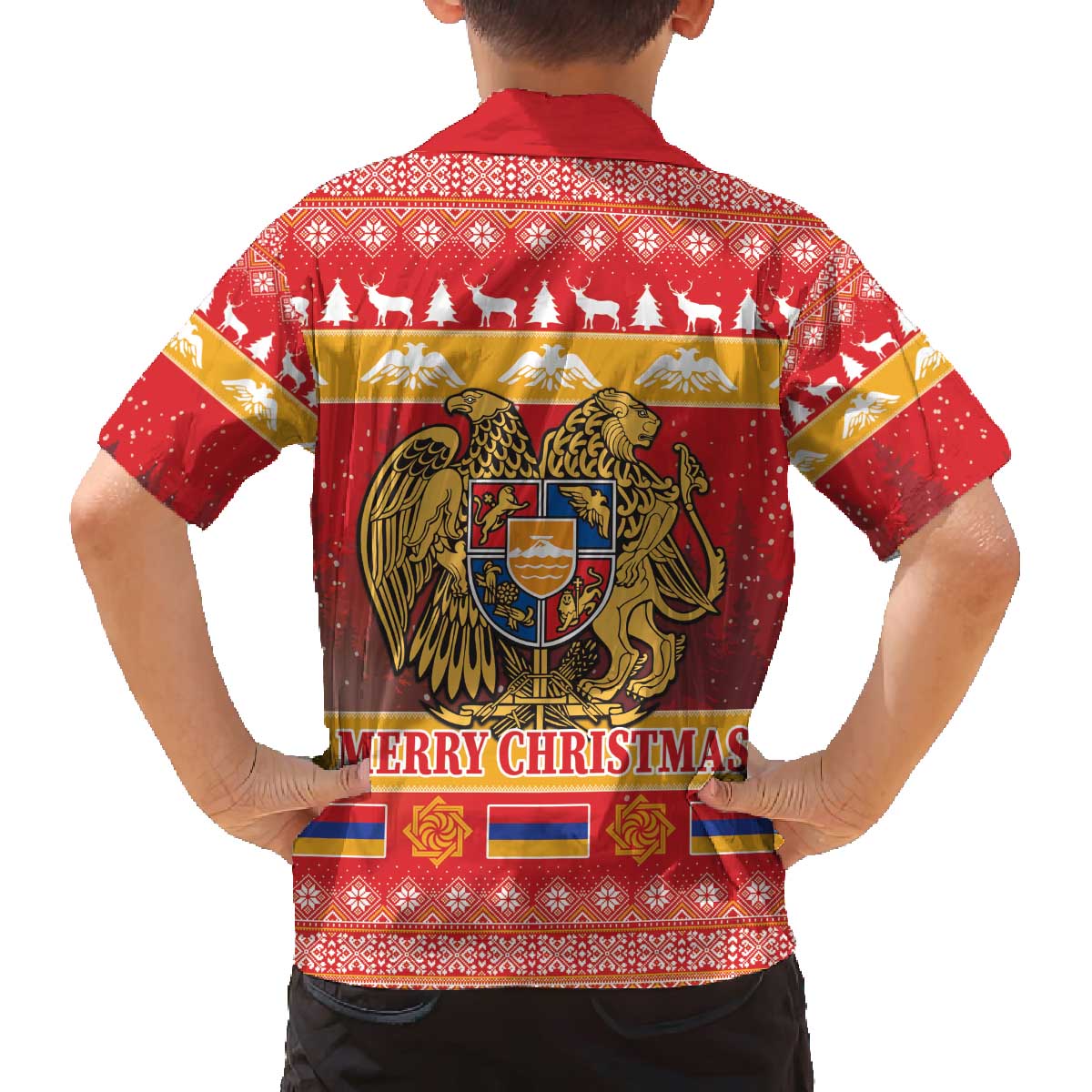 Armenia Christmas Family Matching Off The Shoulder Long Sleeve Dress and Hawaiian Shirt Coat Of Arms With Arevakhach - Wonder Print Shop