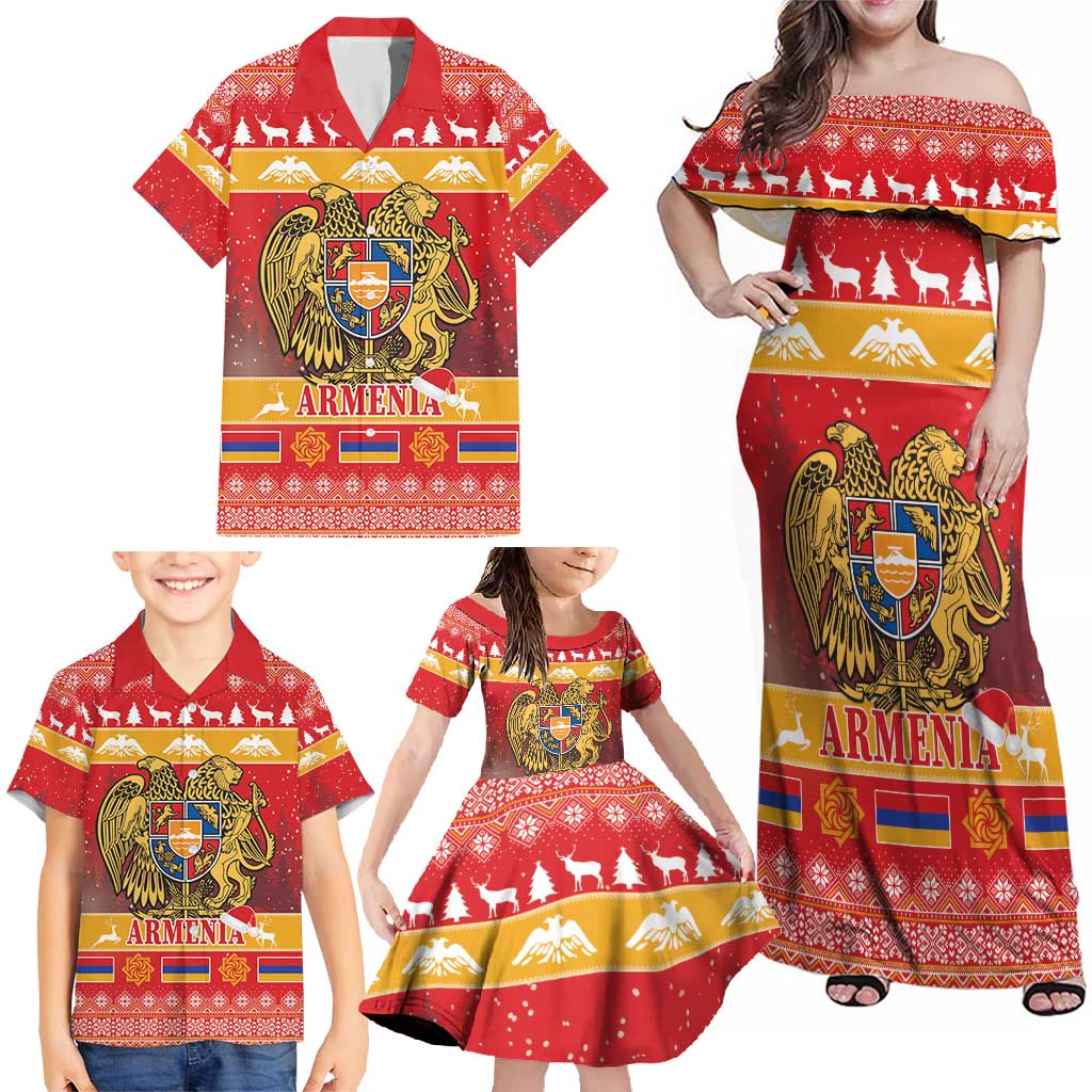 Armenia Christmas Family Matching Off Shoulder Maxi Dress and Hawaiian Shirt Coat Of Arms With Arevakhach - Wonder Print Shop