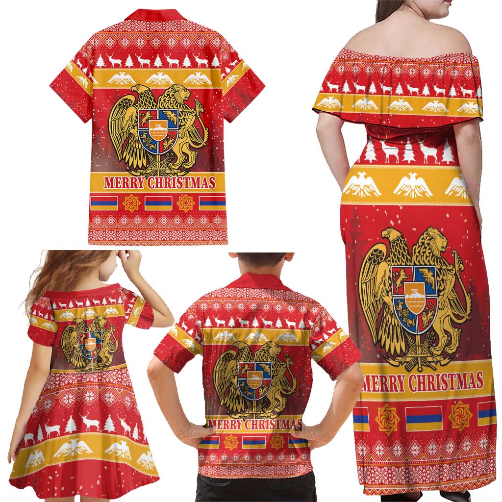 Armenia Christmas Family Matching Off Shoulder Maxi Dress and Hawaiian Shirt Coat Of Arms With Arevakhach - Wonder Print Shop