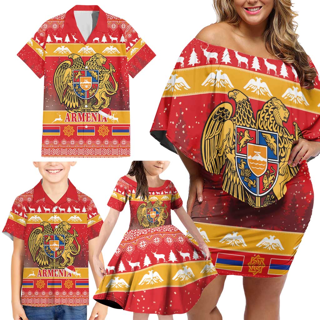Armenia Christmas Family Matching Off Shoulder Short Dress and Hawaiian Shirt Coat Of Arms With Arevakhach - Wonder Print Shop