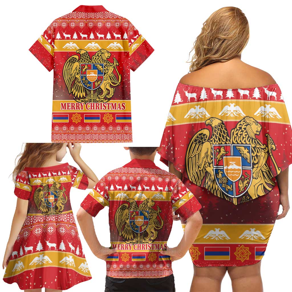 Armenia Christmas Family Matching Off Shoulder Short Dress and Hawaiian Shirt Coat Of Arms With Arevakhach - Wonder Print Shop