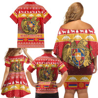 Armenia Christmas Family Matching Off Shoulder Short Dress and Hawaiian Shirt Coat Of Arms With Arevakhach - Wonder Print Shop