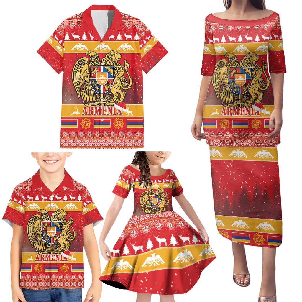 Armenia Christmas Family Matching Puletasi and Hawaiian Shirt Coat Of Arms With Arevakhach - Wonder Print Shop
