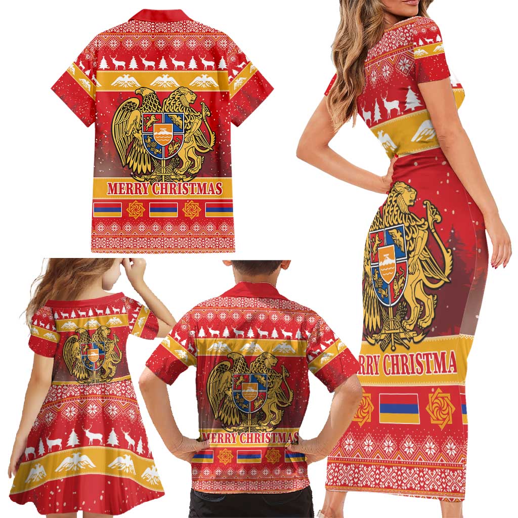 Armenia Christmas Family Matching Short Sleeve Bodycon Dress and Hawaiian Shirt Coat Of Arms With Arevakhach - Wonder Print Shop
