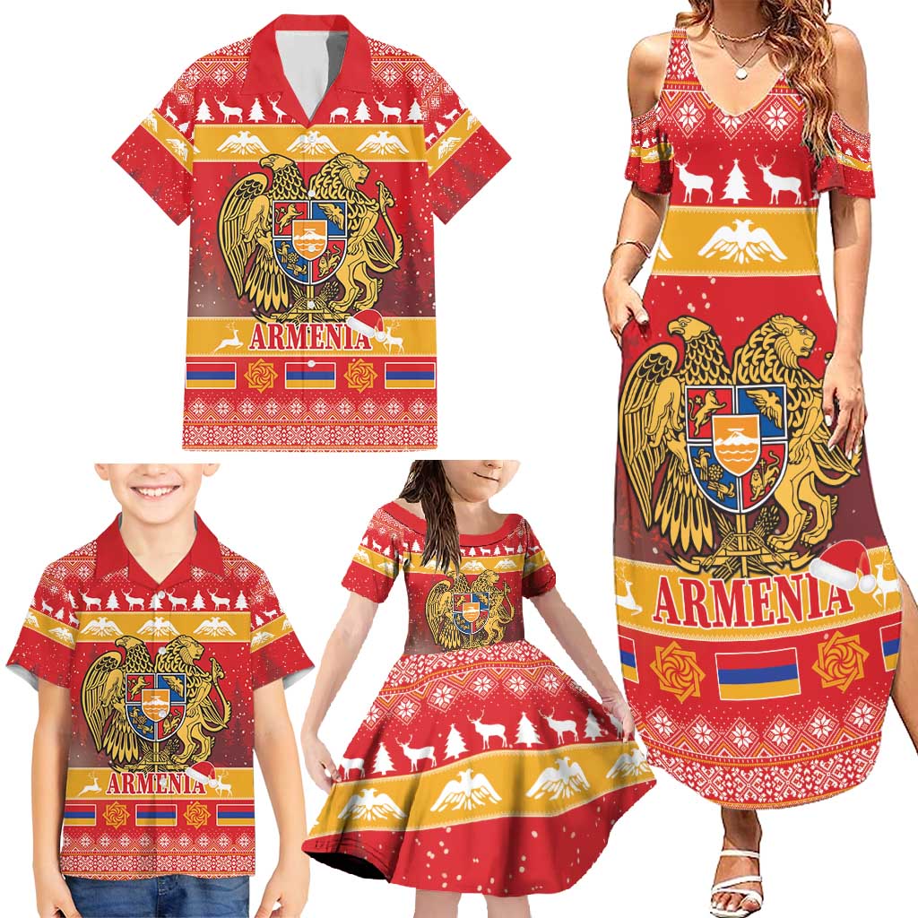 Armenia Christmas Family Matching Summer Maxi Dress and Hawaiian Shirt Coat Of Arms With Arevakhach - Wonder Print Shop