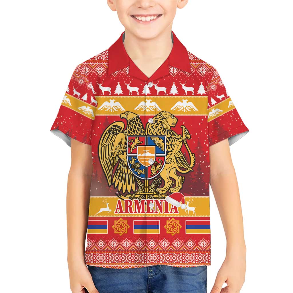 Armenia Christmas Kid Hawaiian Shirt Coat Of Arms With Arevakhach - Wonder Print Shop