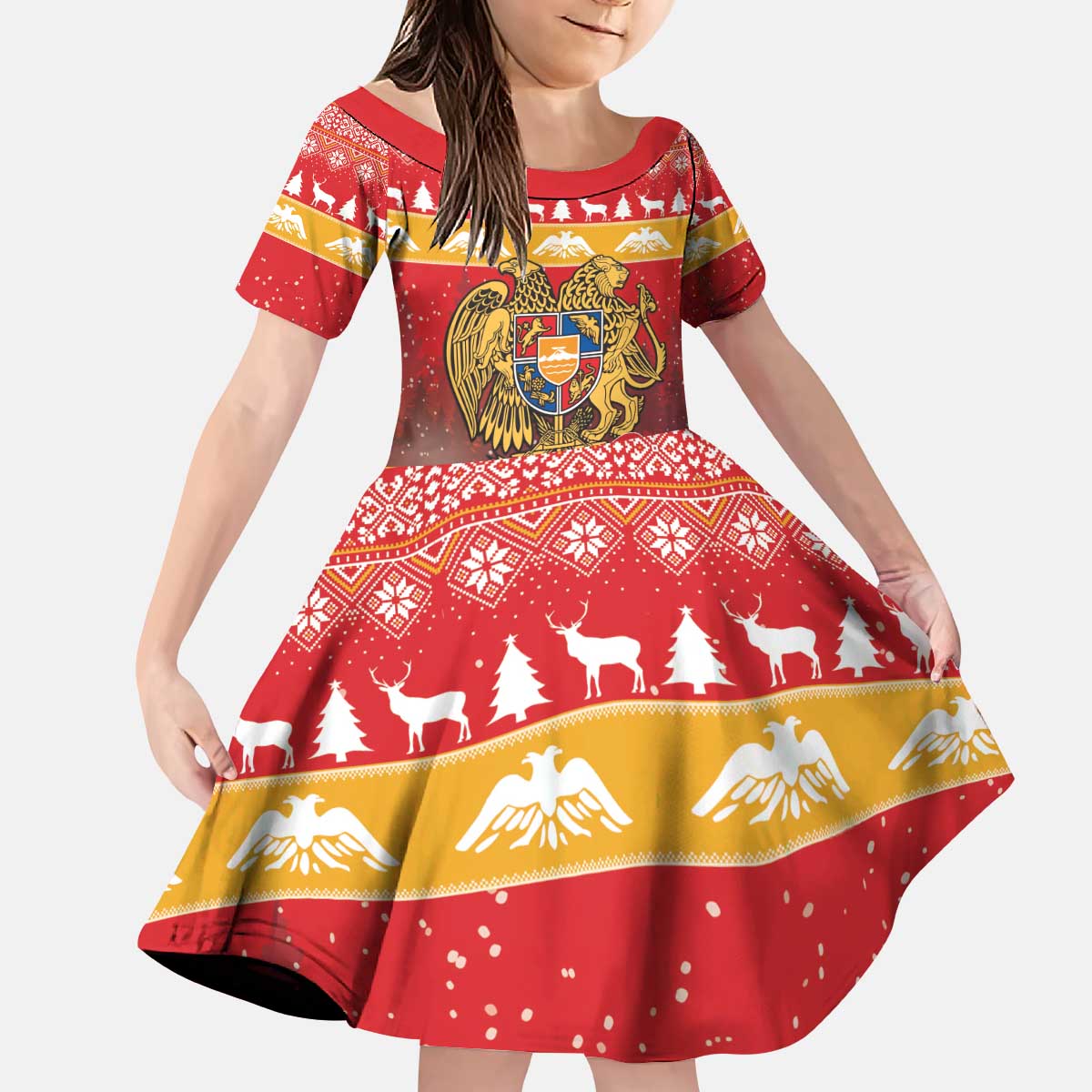 Armenia Christmas Kid Short Sleeve Dress Coat Of Arms With Arevakhach - Wonder Print Shop